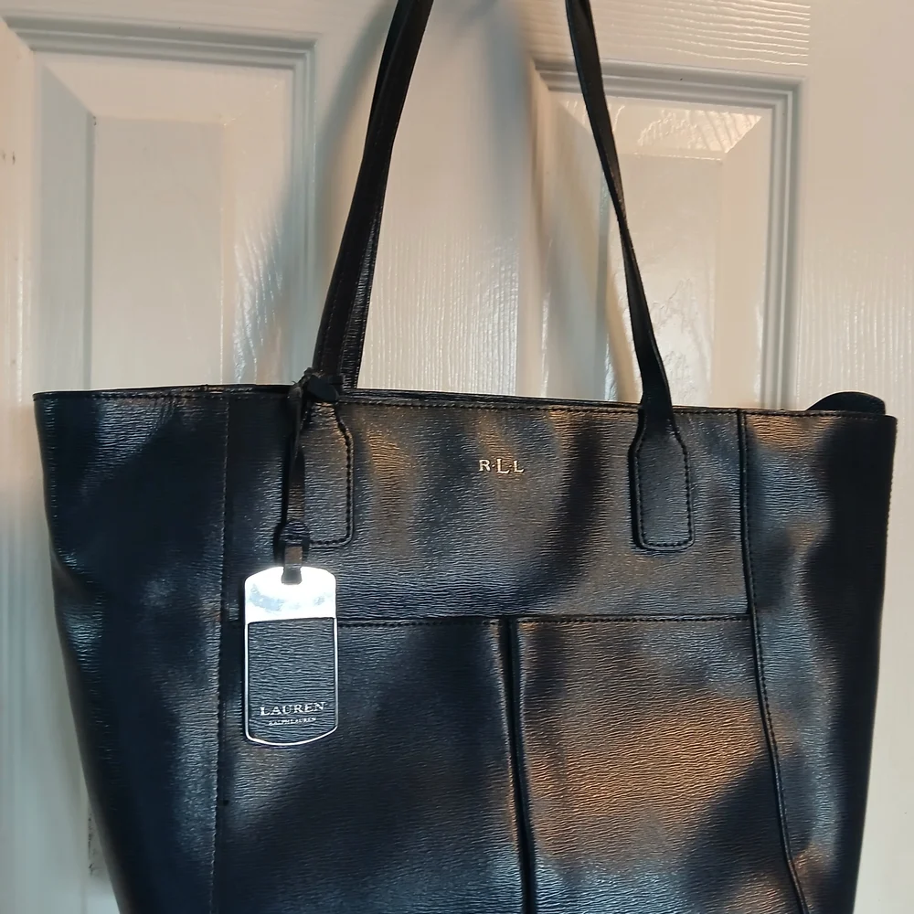 Lauren Ralph Lauren Black Leather Tote Bag - Picture 1 of 15